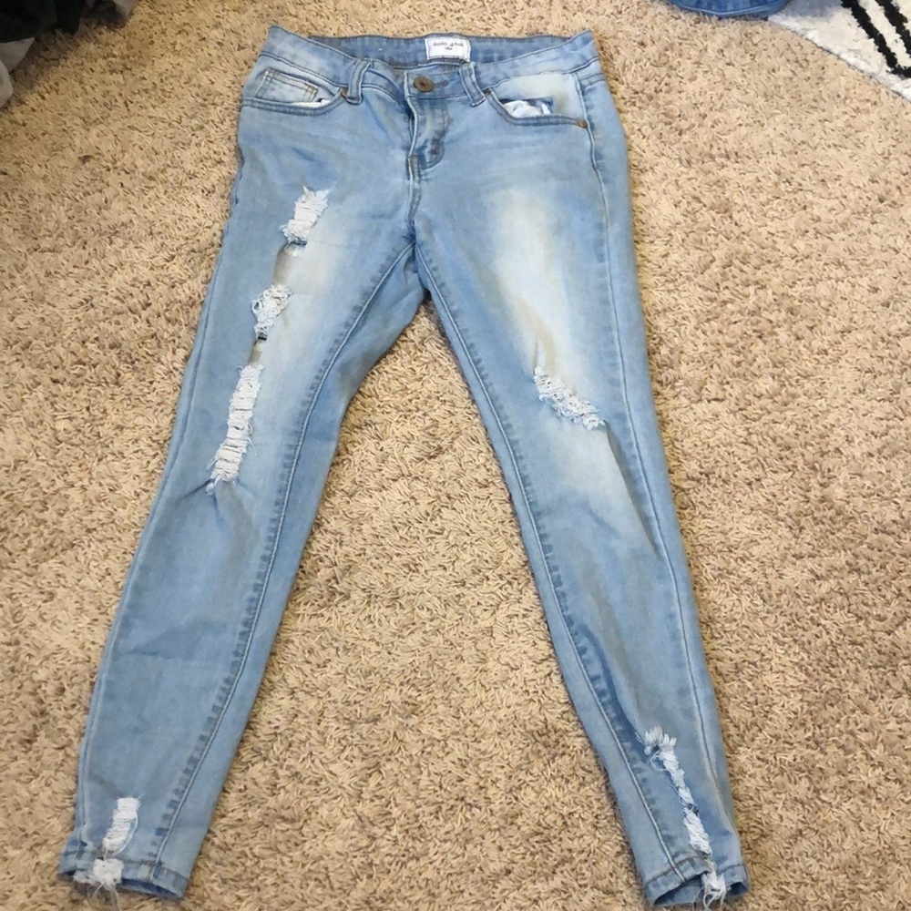 low-rise ripped jeans